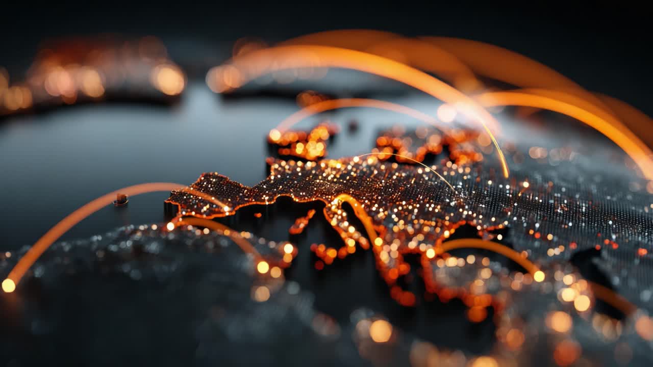 Dynamic Visualization of Global Connectivity: Detailed Overview of Data Flow and Network Patterns Highlighting the Interconnectedness of World Regions