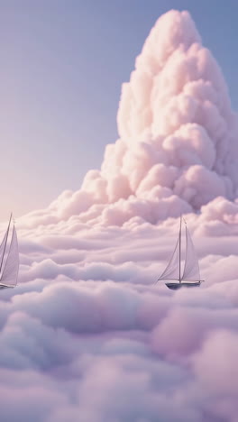 a sailboat floating among pink clouds