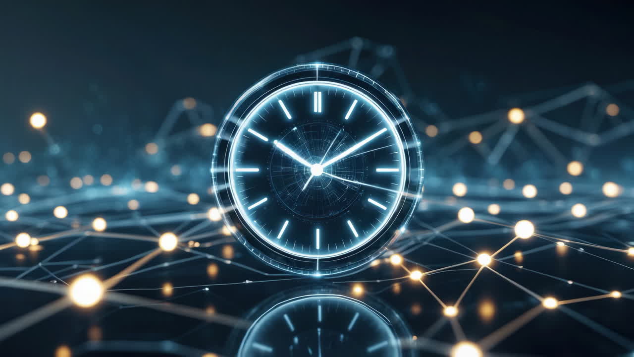 Digital Clock in a Futuristic Network Concept