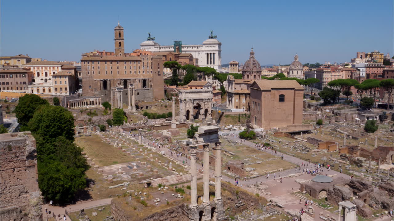 Luftfoto af ruinerne af det antikke Forum Romanum i Rom, Italien