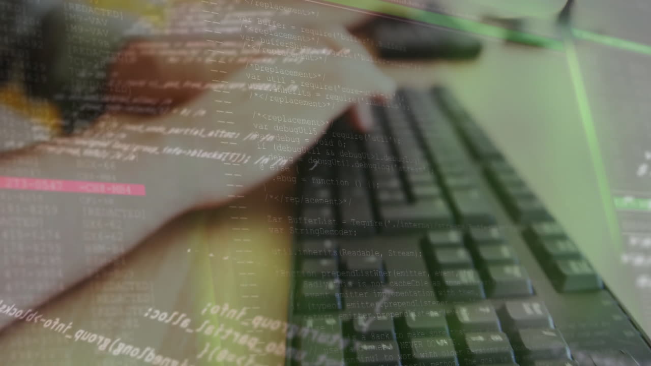 Animation of financial data processing over caucasian woman using computer