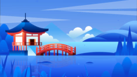 motion graphic of gradient japanese temple illustration