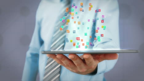 hombre de negocios usando una tableta con animación digital