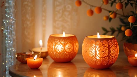 velas de diwali y decoraciones