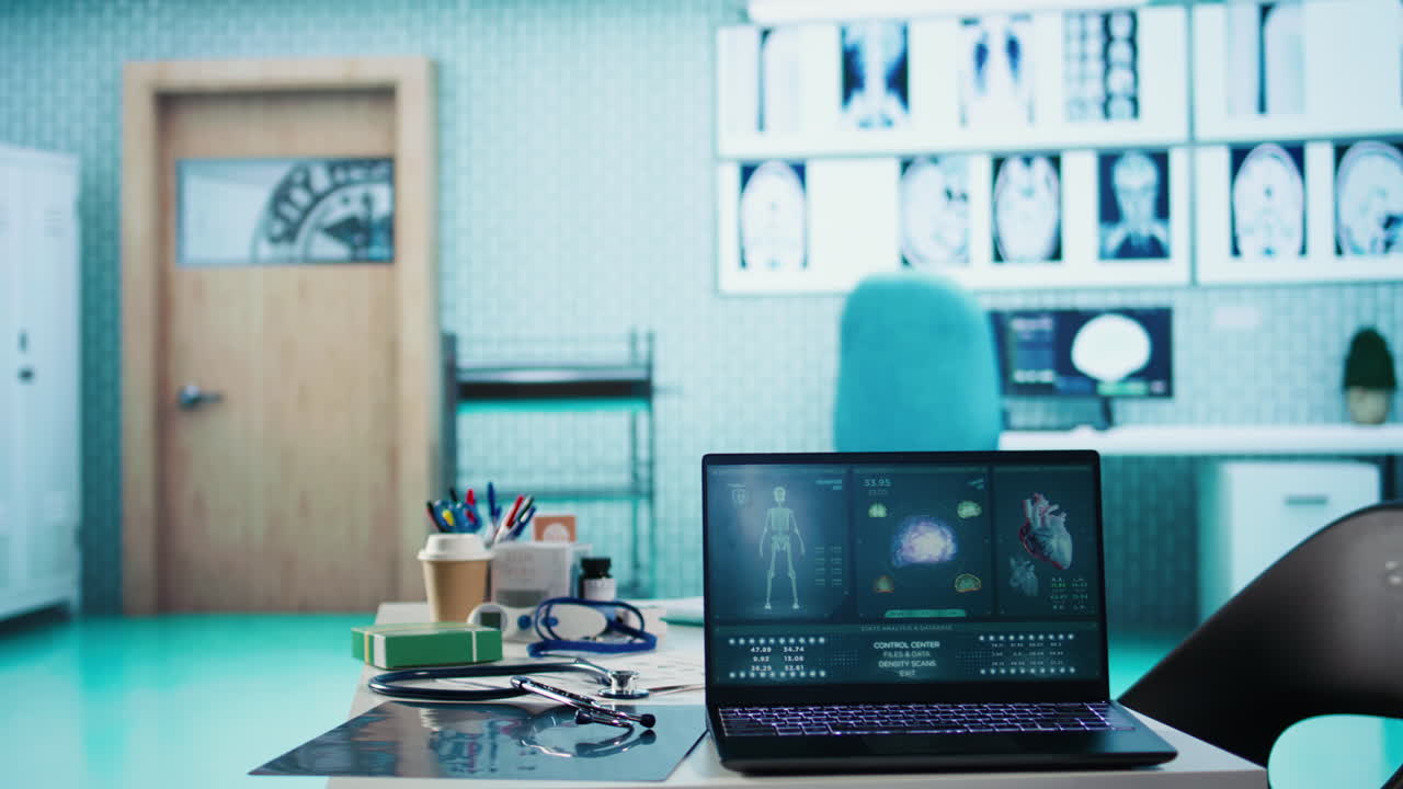 Doctor's office with laptop and x-rays