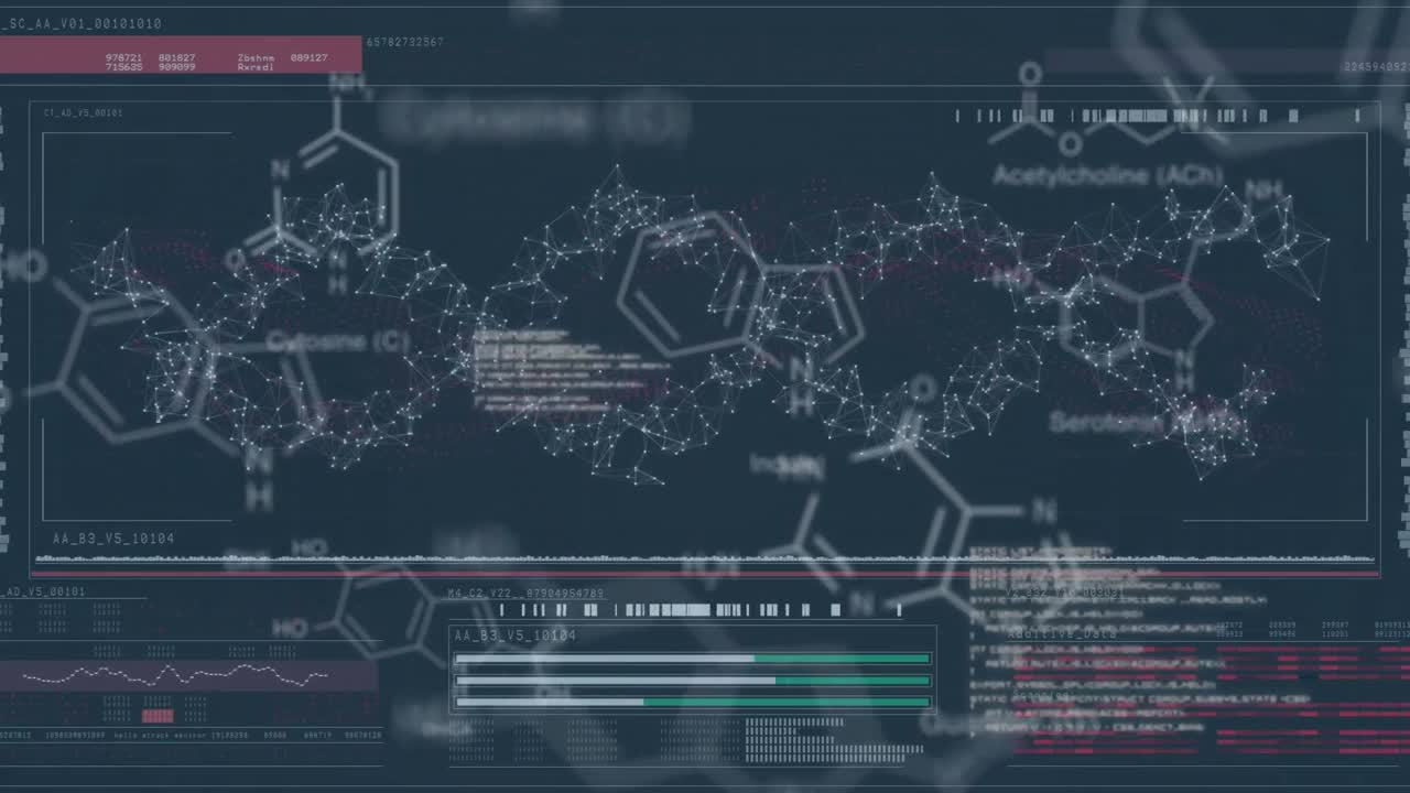 어두운 배경 위에 과학 데이터 처리의 애니메이션