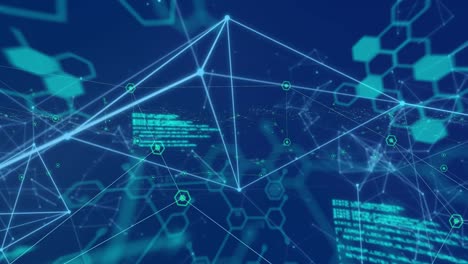animation of network of connections with data processing over blue background