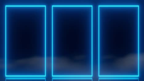 tecnología abstracta pantallas led azul naranja brillante línea de neón animación fondo de niebla renderización 3d