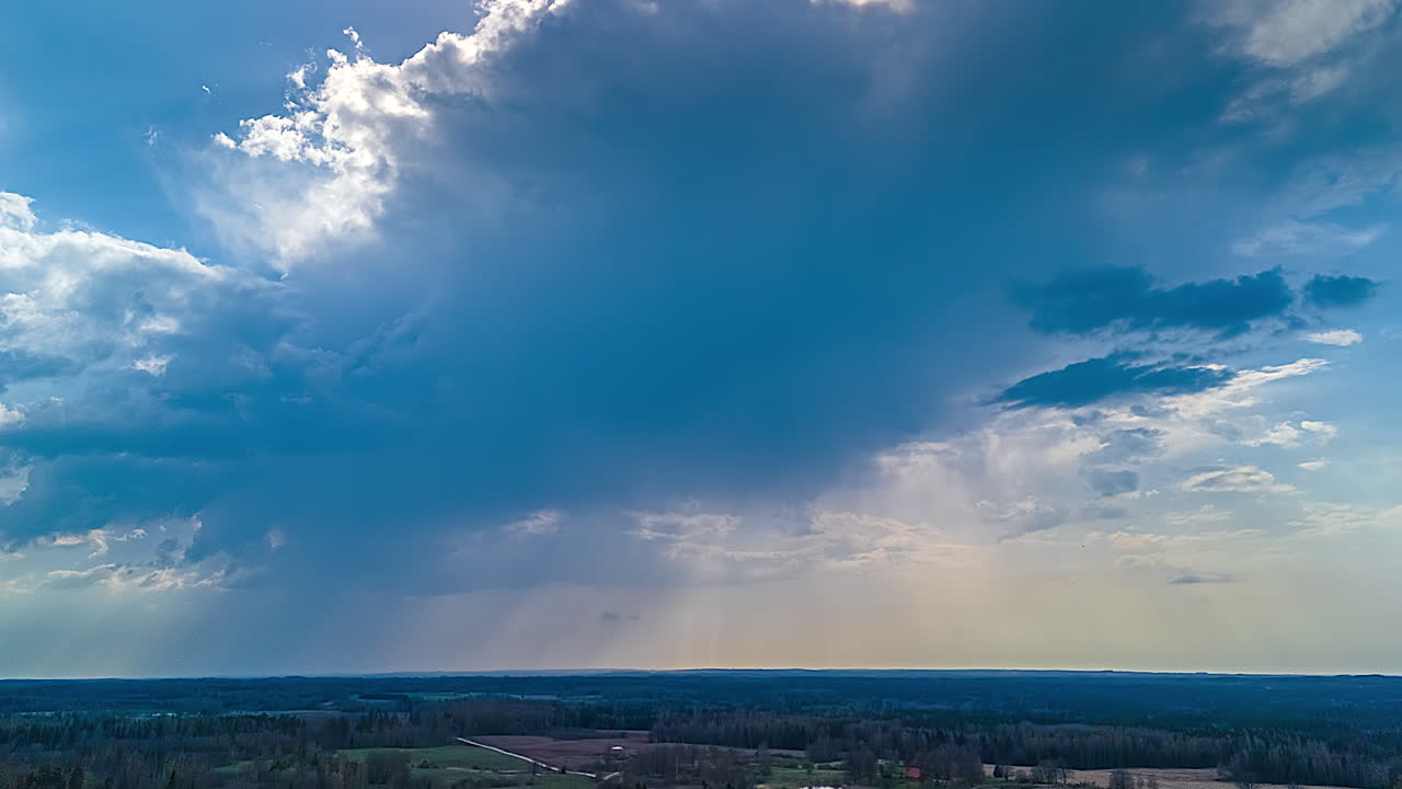 Cloudy skyline timelapse moving clouds covering sun hyperlapse rural countryside