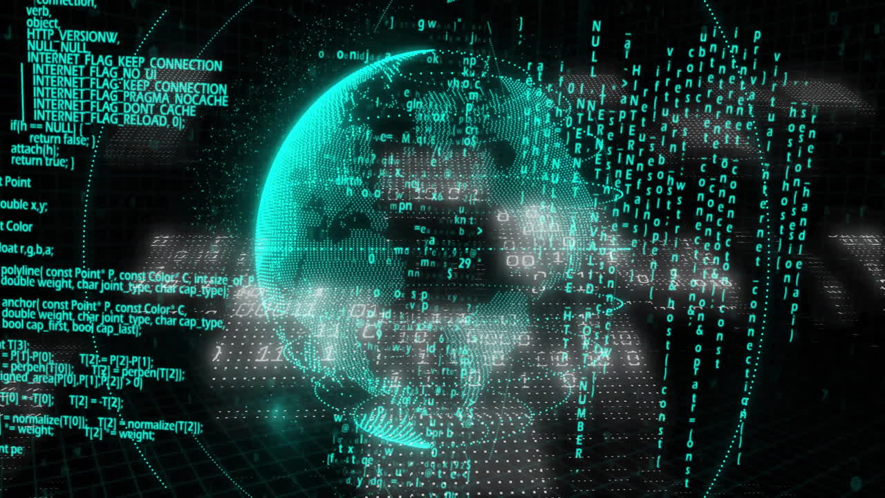 Animation of digital globe with binary code and data streams in school setting