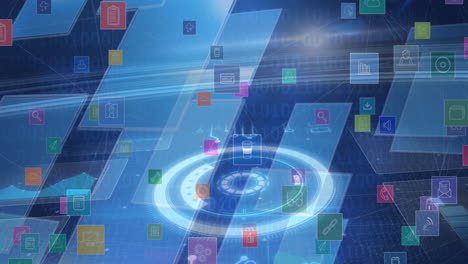 animation of scope scanning and icons over grid