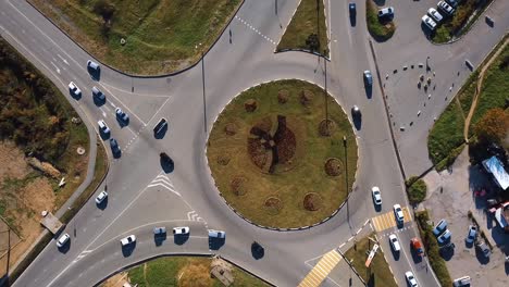 view from above. city of nakhodka. circular car traffic in the small seaside town of nakhodka.