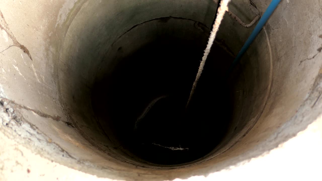 dark and deep interior of a water well