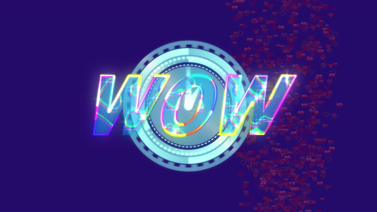 스 스캔 배경 위의 와우 텍스트의 애니메이션