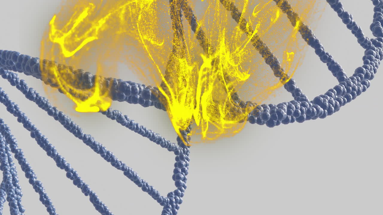 노란색 에너지 흐름 애니메이션으로 된 dna 가닥
