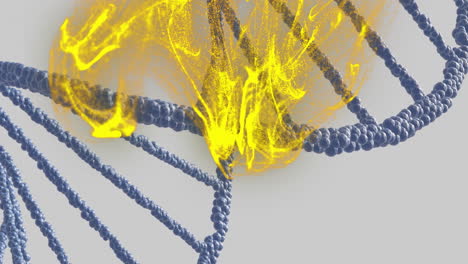 cadenas de adn con animación de flujo de energía amarilla