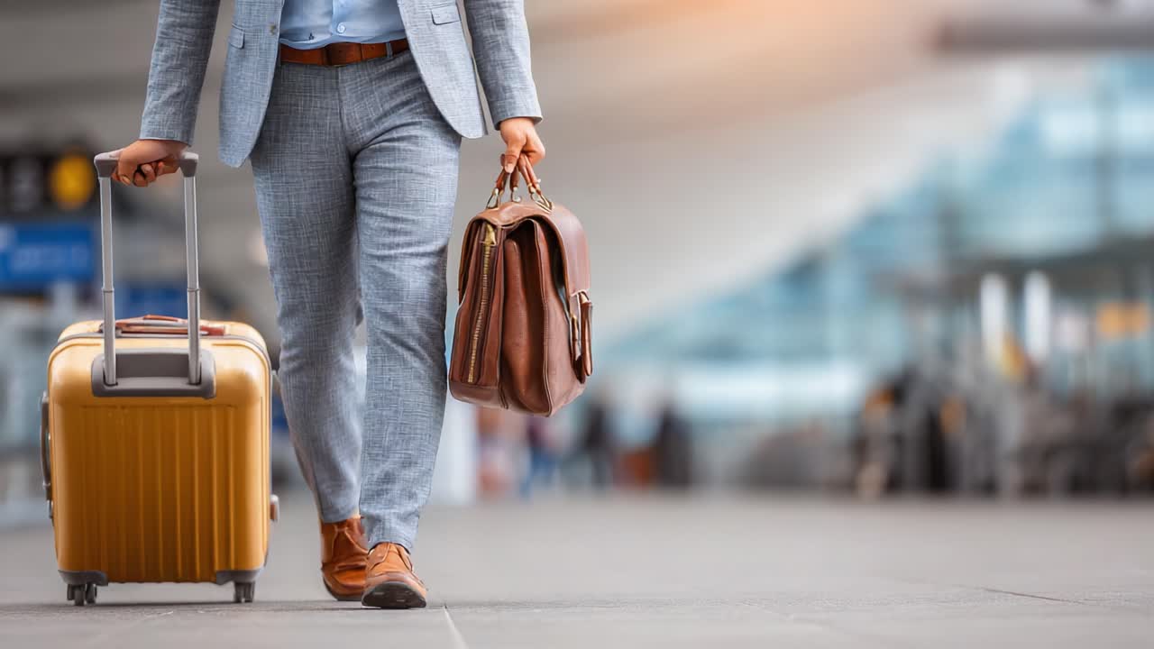 A Well-Dressed Traveler Walking Through the Airport Terminal with Luggage in Hand, Showcasing Style and Readiness for Adventure Ahead
