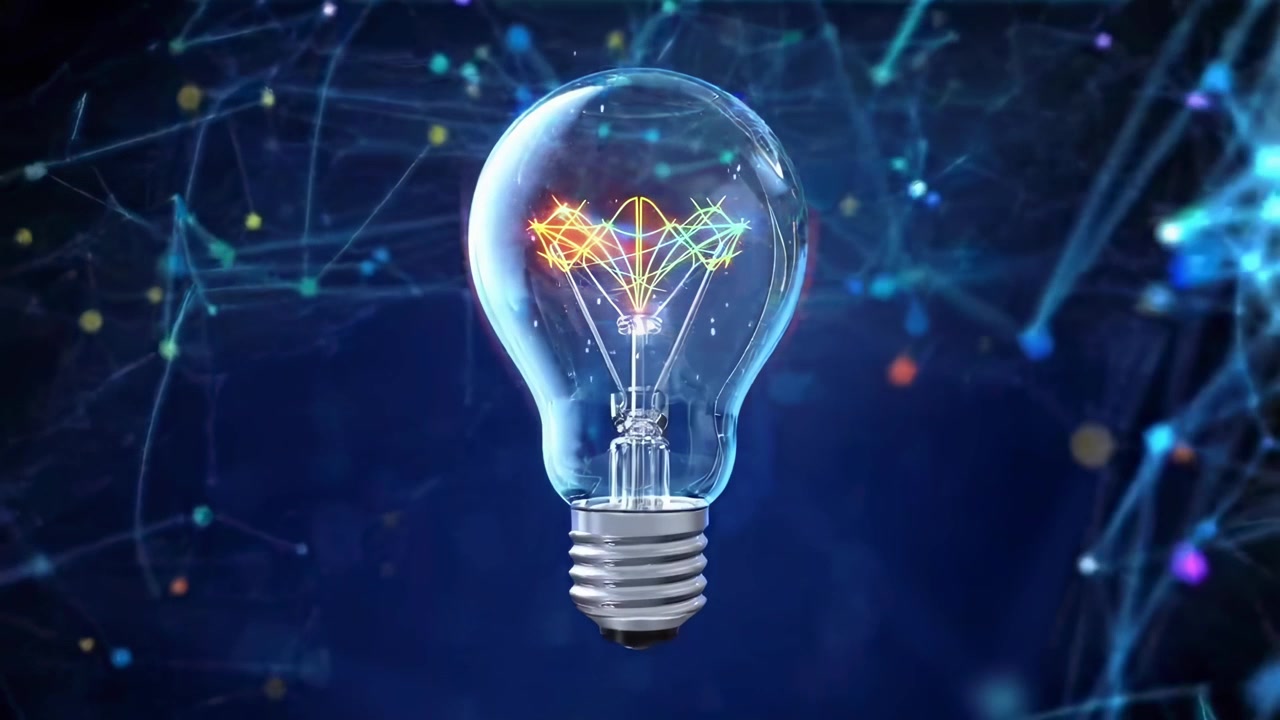 Glowing Light Bulb with Digital Network and Abstract Connections