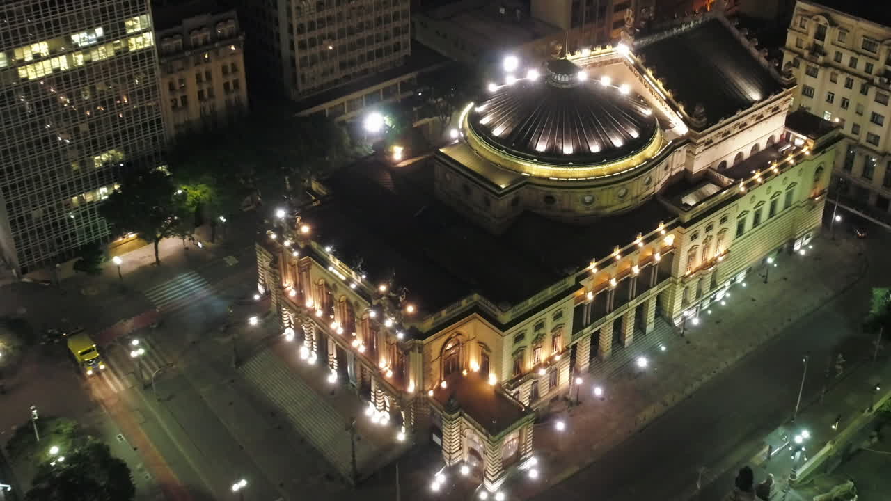 Aerial view of Municipal Theater, Sao Paulo downtown, Brazil