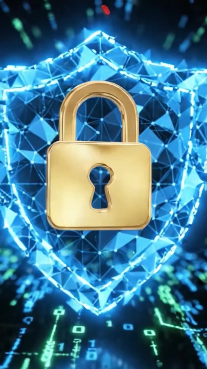 Digital Security Visualization: A Futuristic Shield with Lock against a Background of Illuminated Binary Code, Representing Cyber Protection and Data Safety in the Modern Era