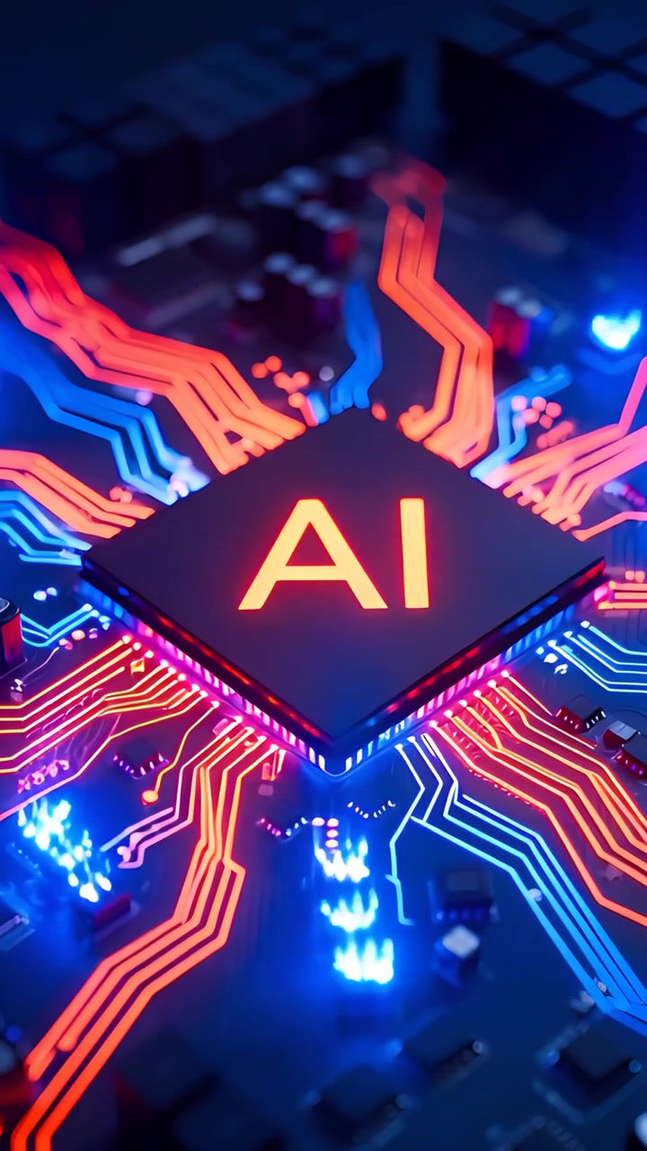 Sfondo Tecnologico Futuristico con Scheda Madre e Chip AI 4K