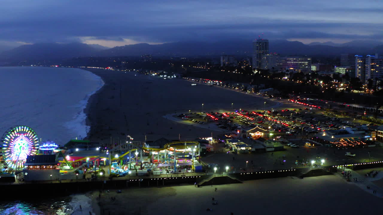 Santa Monica Pier and Beach at Dusk