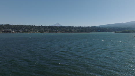 drone aerial of hood river, oregon on a summer day