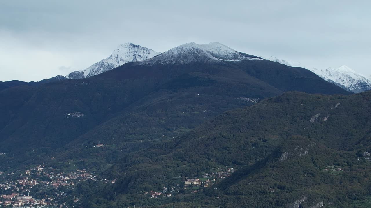 Majestic view of snowy Alps in Italy captured by drone from above