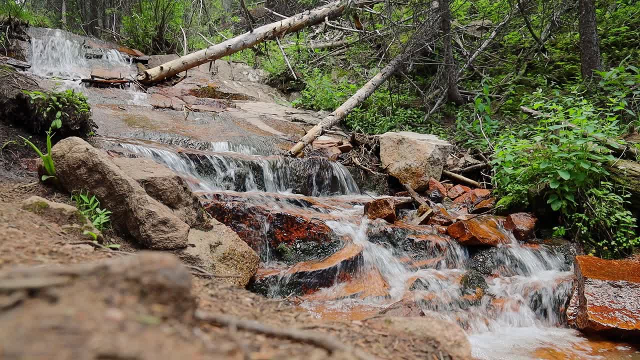 Small stream with a cascading waterfall at Staunton State Park in the Rocky Mountains of Colorado