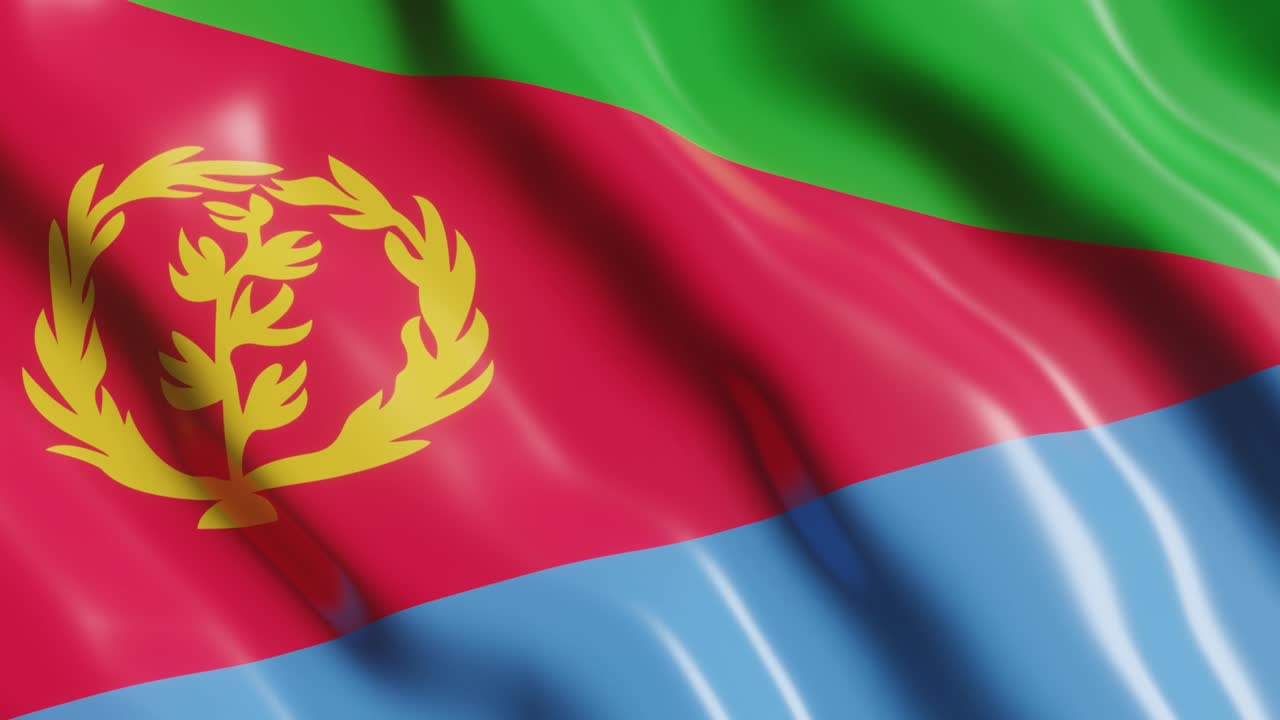 Waving flag of Eritrea African country. 3d render national flag in wind background. 4k realistic seamless loop animated video clip