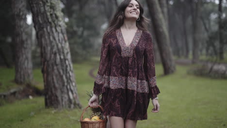 pretty goddess with a fruit basket wandering