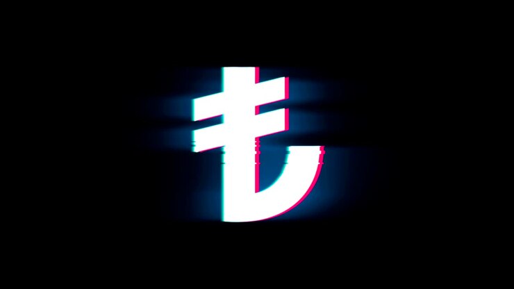 Tyrkisk lira valutasymbol på glitch retro vintage animasjon