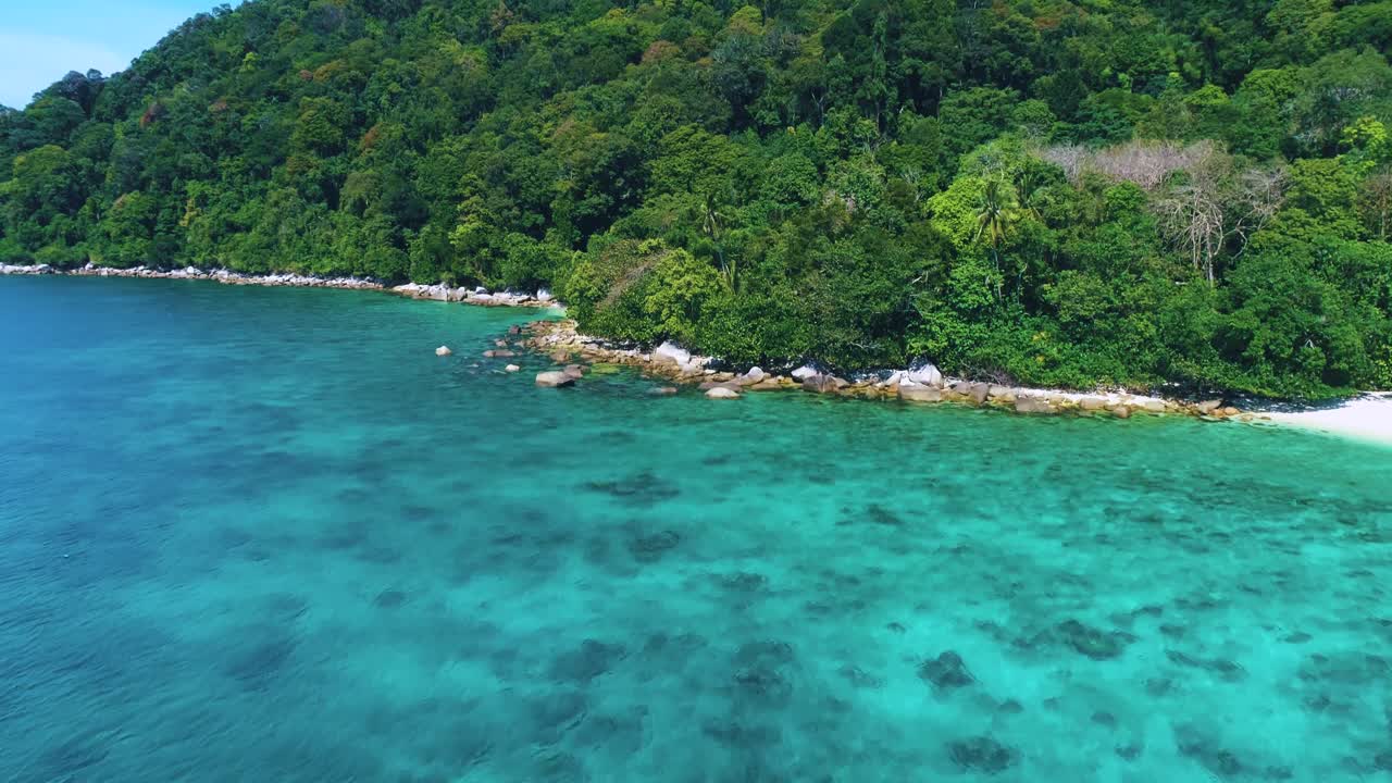 Beautiful 4K aerial of the tropical Perhentian Islands in Malaysia