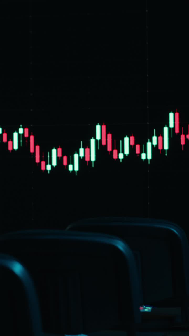 Video verticale Auditorium vuoto utilizzato per una presentazione di day trading con grafici a candela