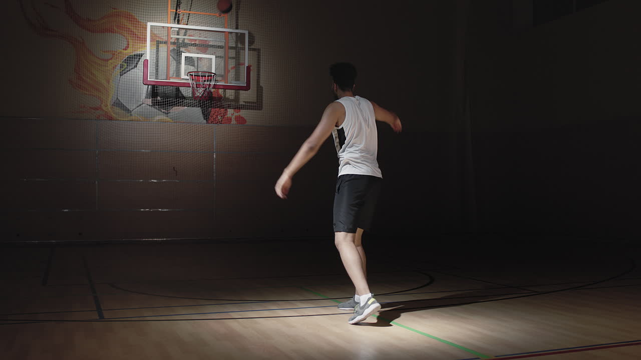 Slowmo of Basketball Player Dribbling and Shooting Ball