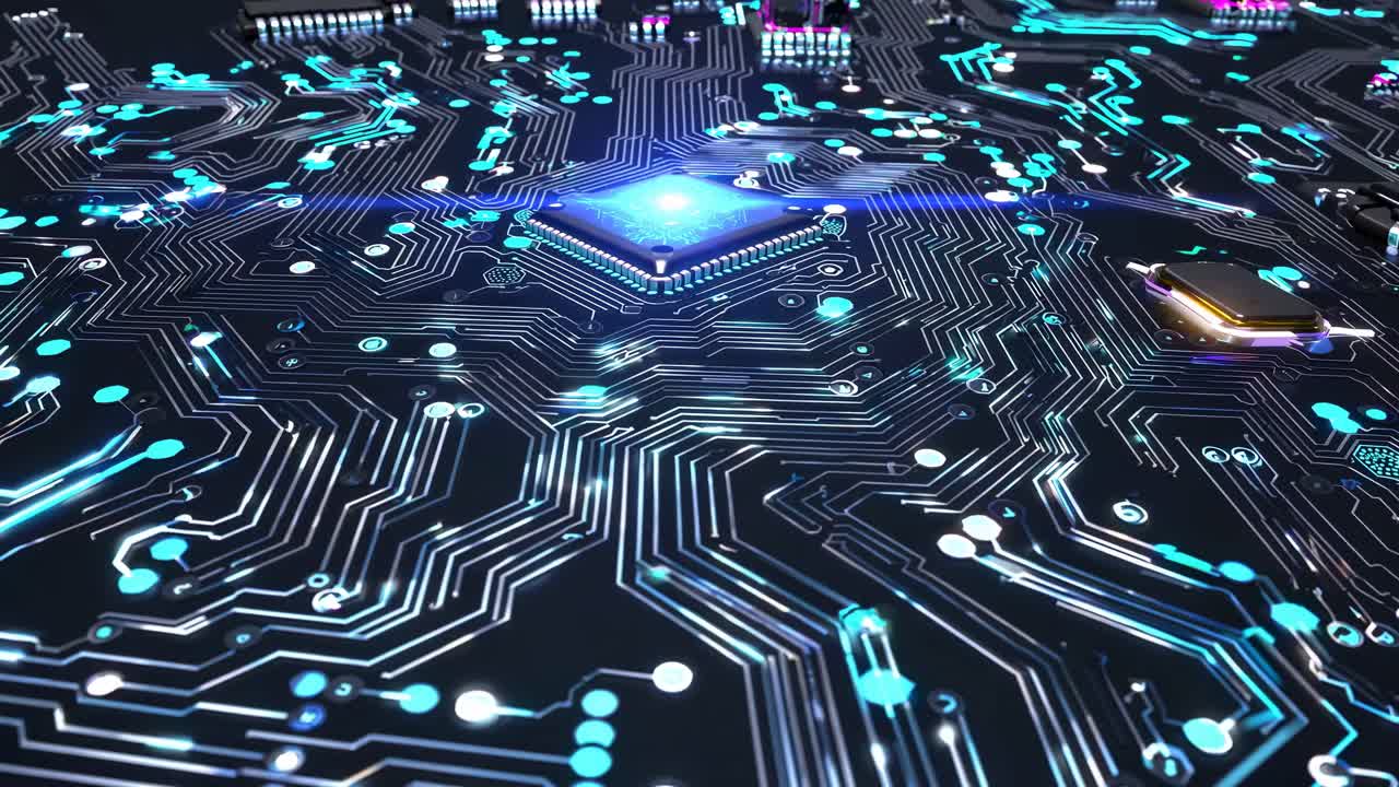 High-tech Circuit Board with Microchip