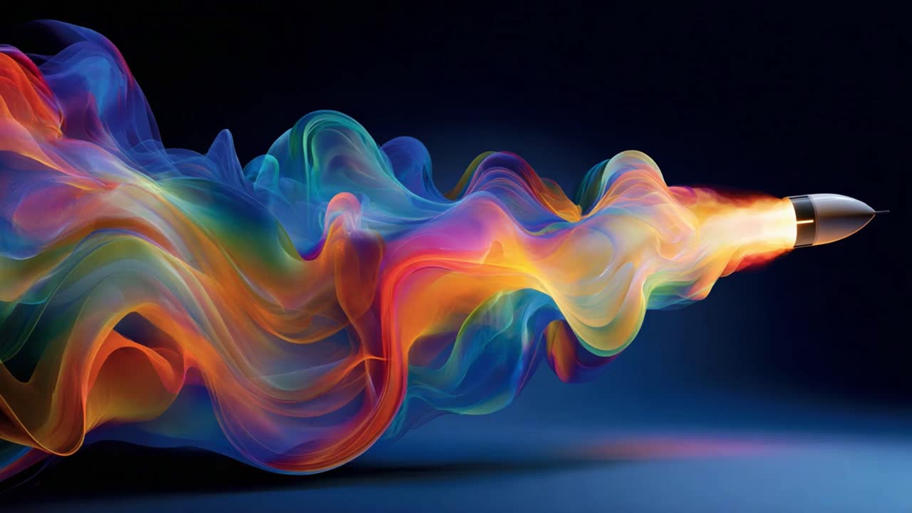 A Vibrant Burst of Colorful Smoke Trails from a Rocket Propulsion, Capturing Dynamic Movement and Energy in a Stunning Visual Display of Art and Science