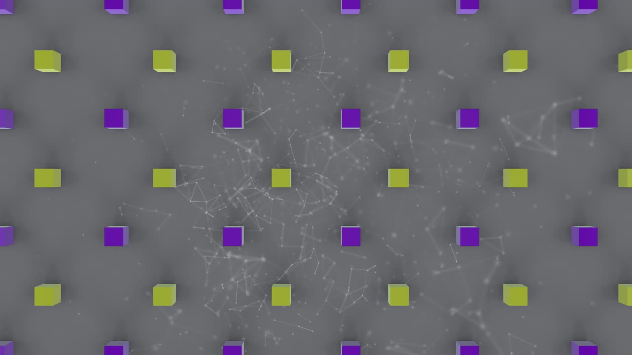 animación de cubos sobre conexiones en fondo gris.