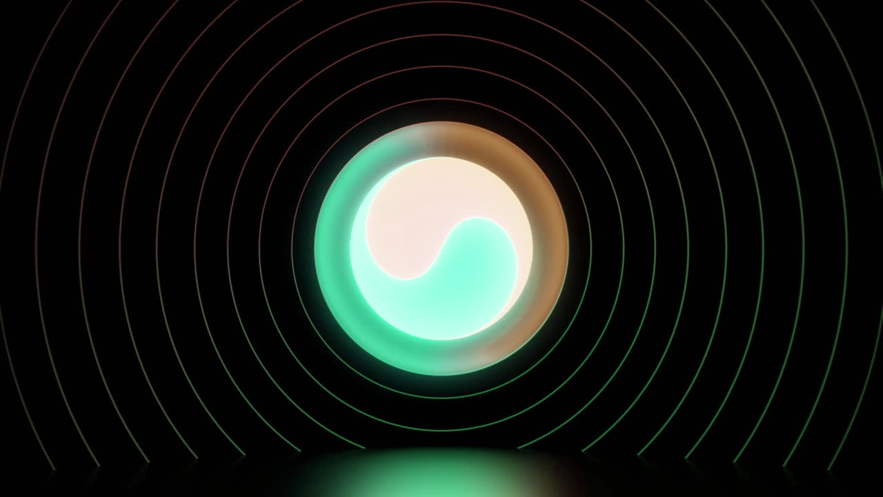 diseño yin yang abstracto con anillos de neón