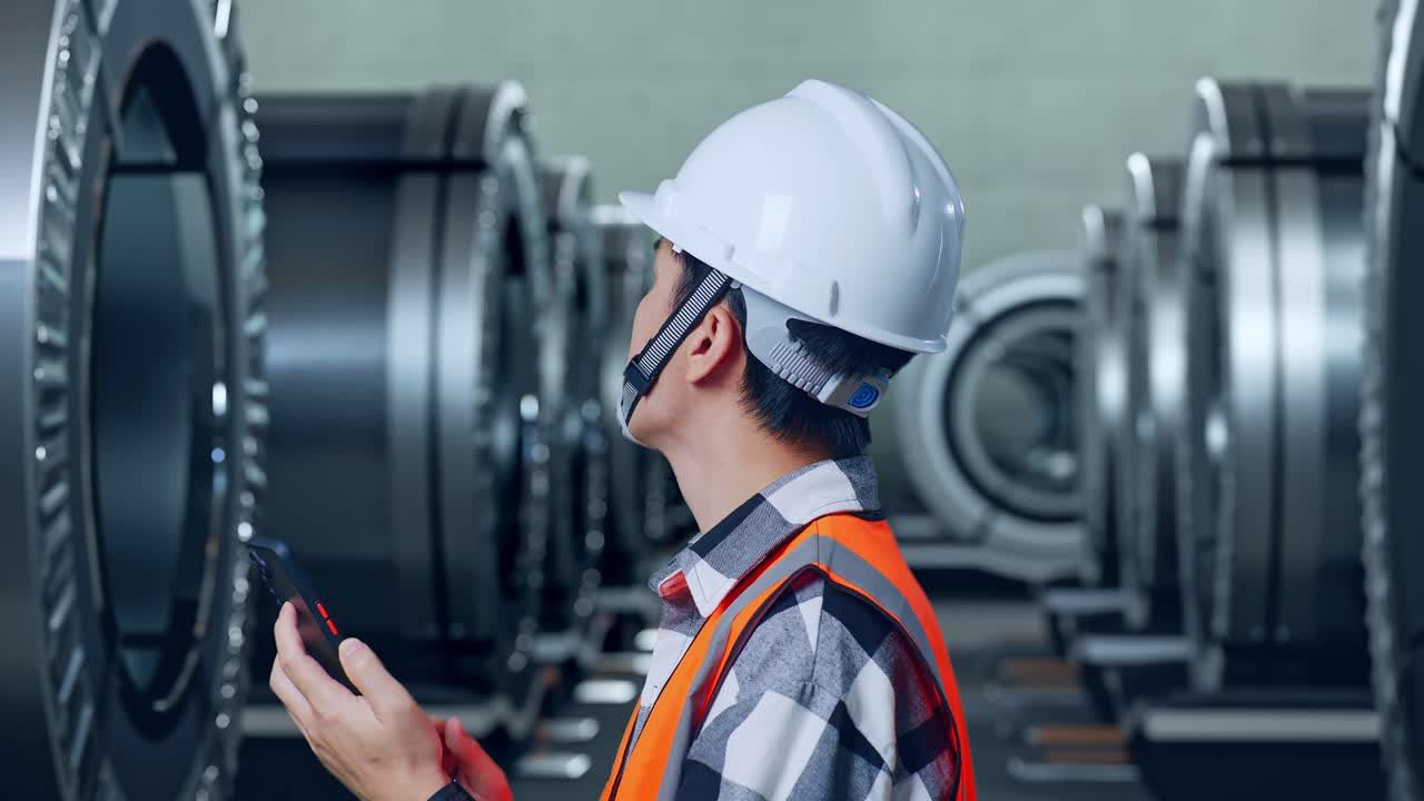 공장에서 기계들을 점검하는 엔지니어