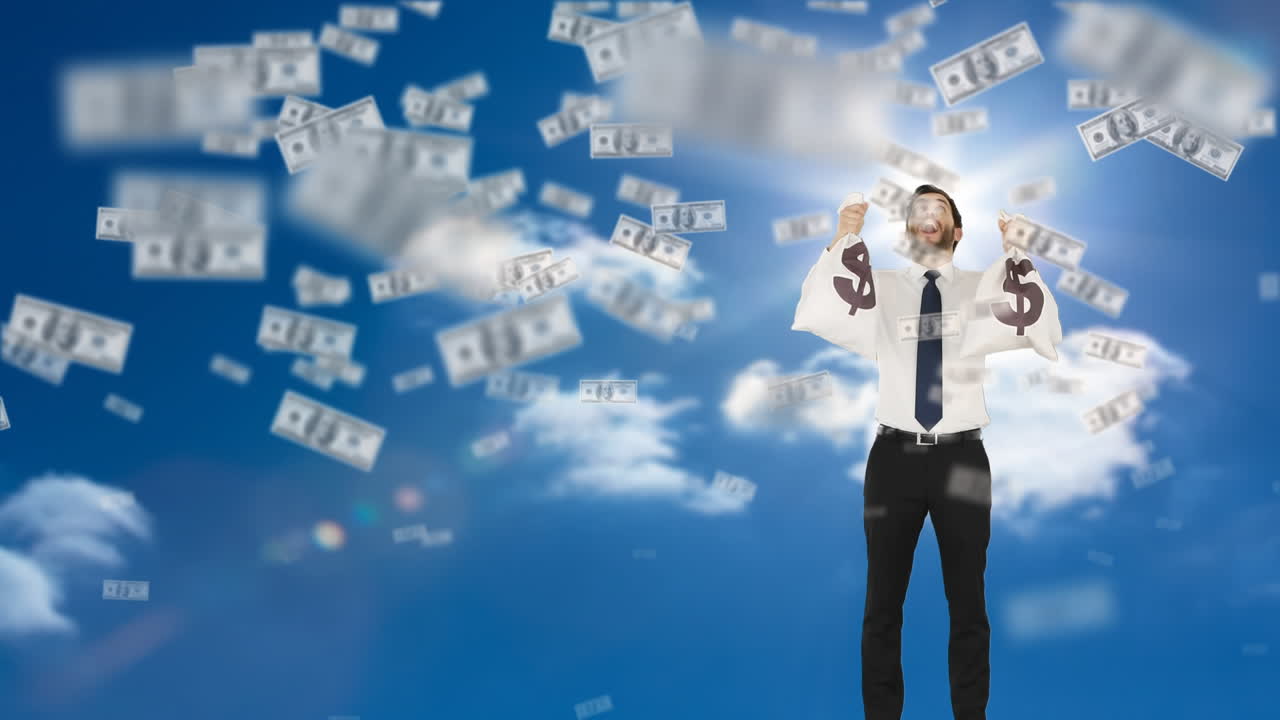 돈 가방 을 들고 있는 사업가