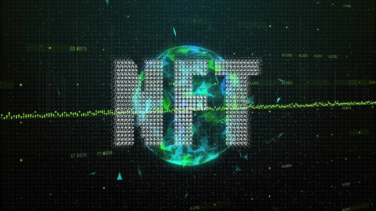 AI letters glowing over wireframe globe, streaming code flowing across interface with neon waveform