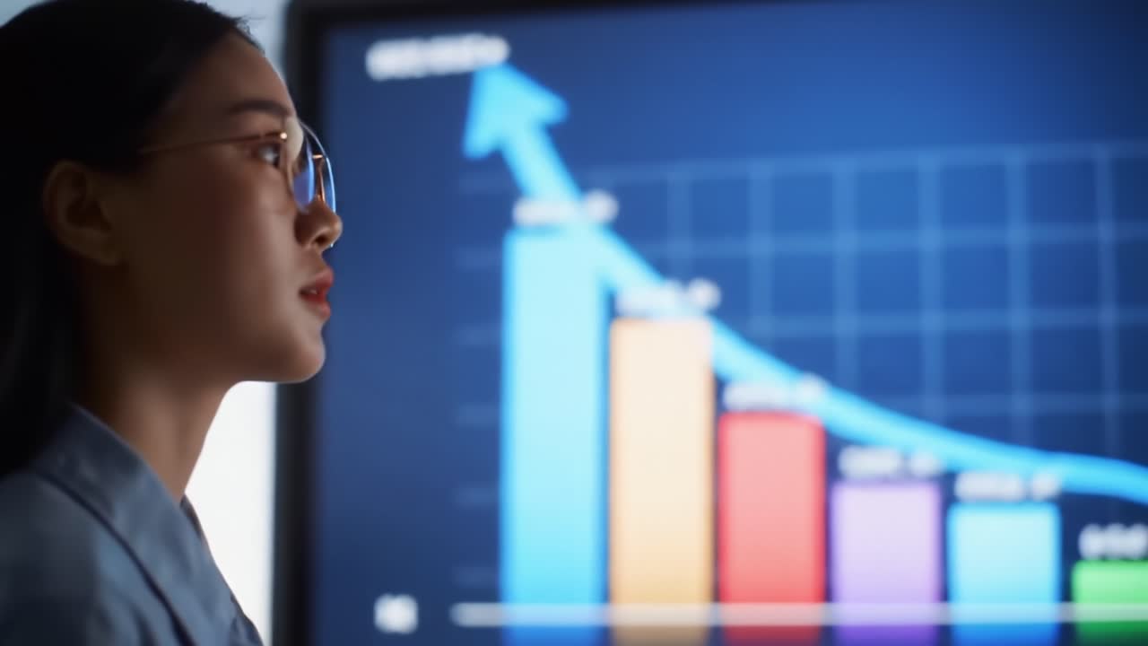 Professional Woman Analyzing Data in Modern Office Setting During Daytime