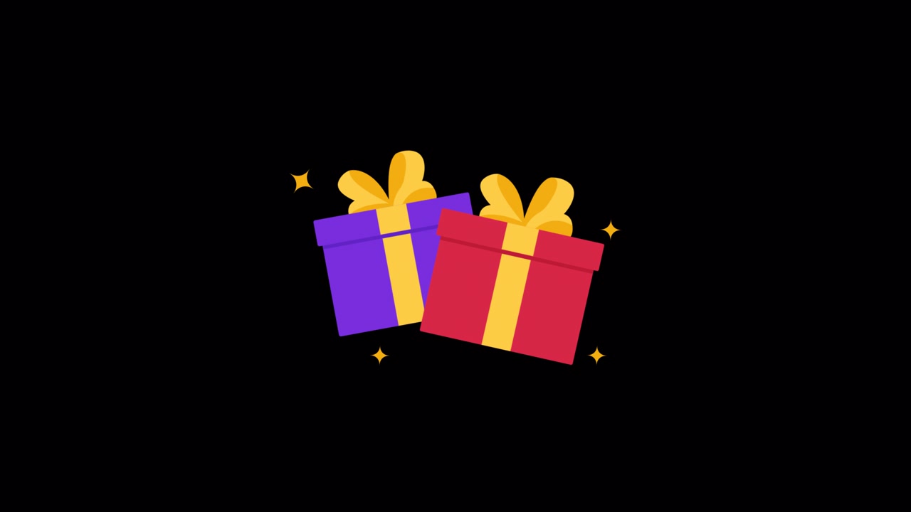 Scatole regalo animate con scintille su sfondo nero