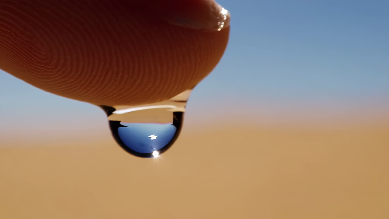 Water Drop on Finger in Desert