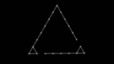 triangular contours of linear dots connection rotating in seamless loop over black background.
