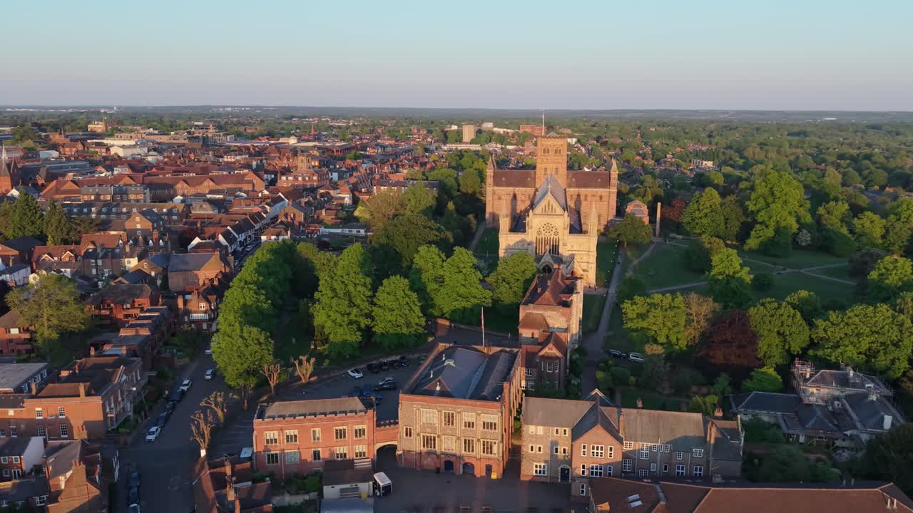 Orbiting Drone Shot of St Albans Cityscape in the Afternoon