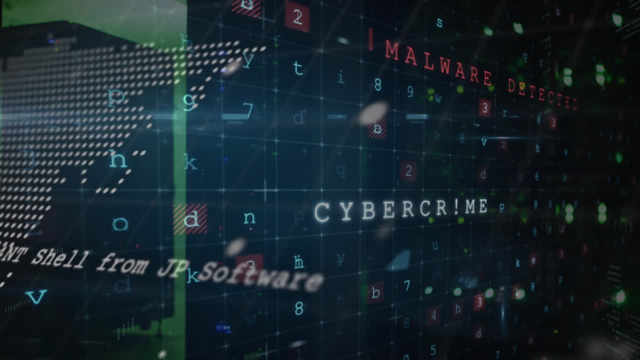 animación de lenguaje informático, números, alfabetos, símbolos y mapas contra un fondo abstracto.