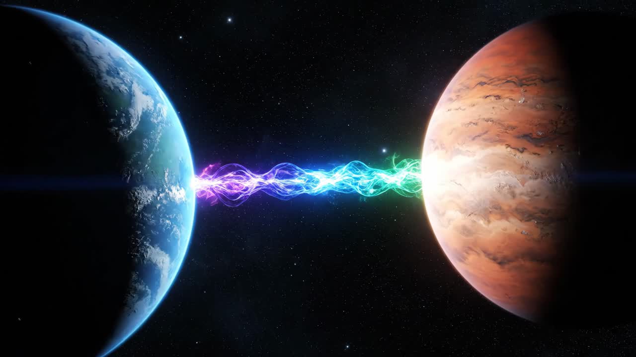 Two Planets Connected by Energy Beam in Space