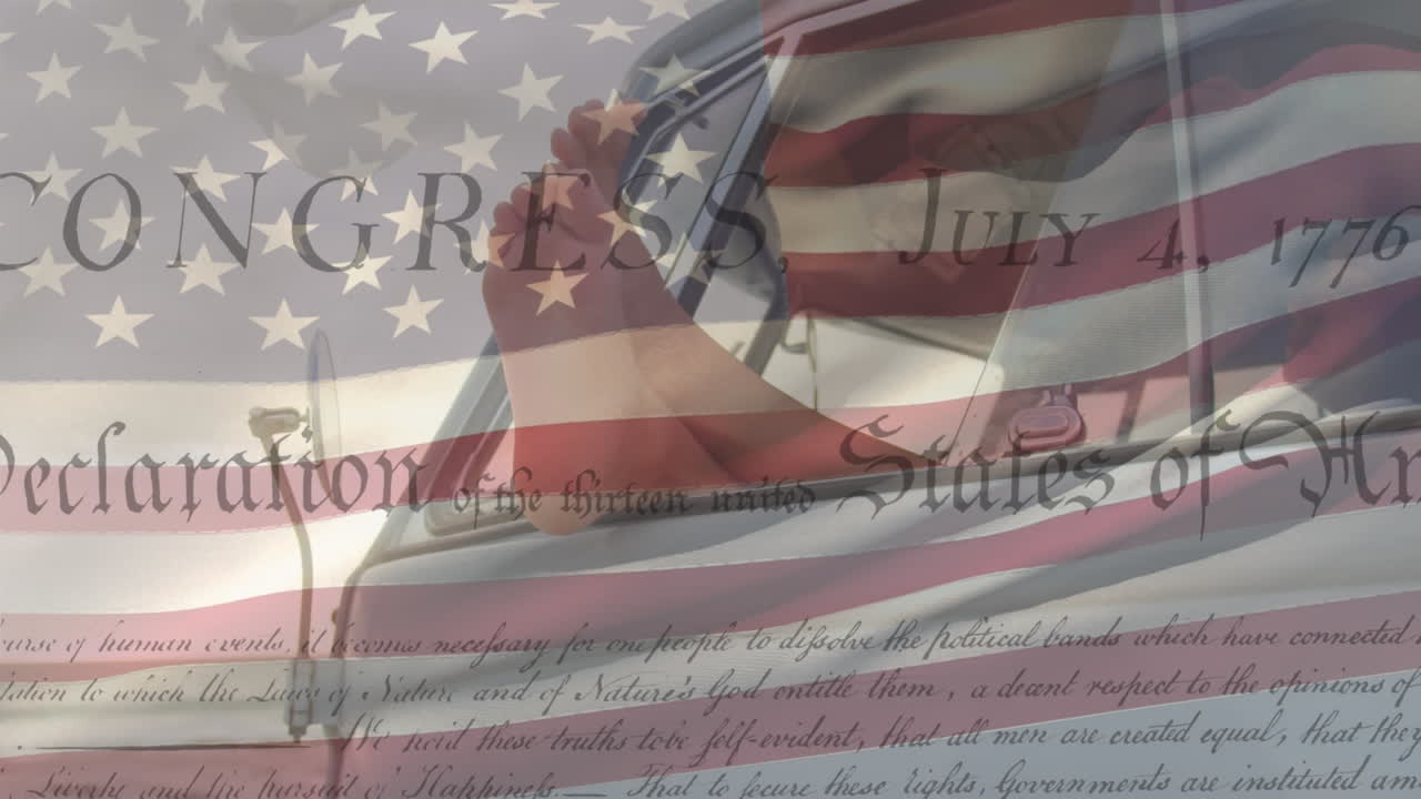 우리와 함께  ⁇ 발을 흔들고 독립 선언을 앞에 두고 차에서 냉각하고 있습니다.